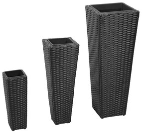 3 db fekete polyrattan kerti magaságyás
