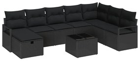vidaXL Kanapé Szett párnával tárolóval 9 pcs Fekete polirattan