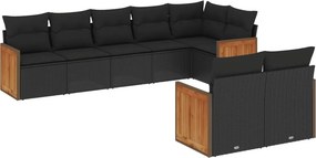 vidaXL 8 részes fekete polyrattan kerti ülőgarnitúra párnákkal