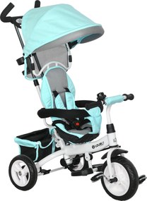 HOMCOM 6 az 1-ben tricikli tolókerettel, gyermek tricikli levehető napernyővel, egyensúly kerékpár 5 pontos biztonsági övvel, kosárral, italtartóval,