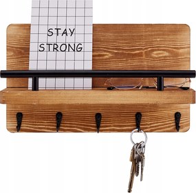 Fa Kulcstartó Dikom Polccal 5 Kampós Barna Loft Rusztikus