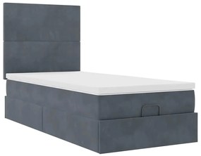 Ottomán ágykeret matracokkal sötét szürke 80x200cm bársony