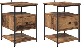 vidaXL Éjjeliszekrény fiókkal 2 pcs Öreg fa 40 x 42 x 56 cm Faanyag
