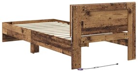 vidaXL Ágykeret LED -es lámpákkal Öreg fa 90 x 200 cm Faanyag