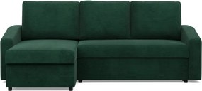 Zeus sarokkanapé, 2 ágyneműtartóval, döntött kartámasz, kordbársony, univerzális oldal, bonell töltet, zöld