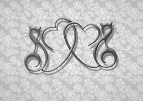 Fotótapéta Macskák Szívek Monokróm Szürke Elegancia 208x146 +ragasztó