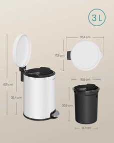 SONGMICS fürdőszobai szemetes csendes tetővel, 3L, fehér