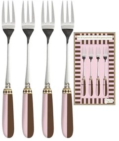 Rozsdamentes acél süteményes villa szett 4 db-os porcelán nyéllel díszdobozban Sweet Moments