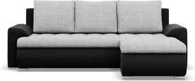 Tokio sarokkanapé, 2 ágyneműtartóval, fonott + műbőr, jobboldali, szürke - fekete