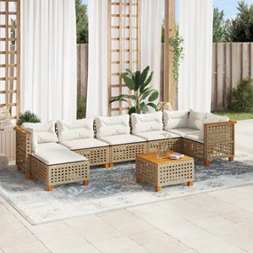 8 részes bézs polyrattan kerti ülőgarnitúra párnával