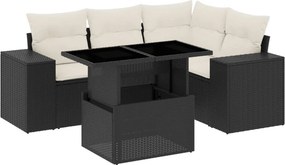 vidaXL 5 részes fekete polyrattan kerti kanapészett párnákkal