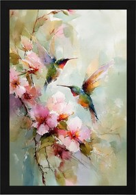 Poszter Keret Fa Akvarell Természet Virágok Madár Kolibri Boho 40x60