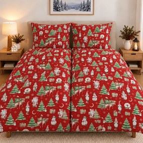 Karácsonyi Mikulás mintás pamut ágyneműhuzat TiaHome - 1x Párna 90x70cm, 1x Paplan 140x200cm