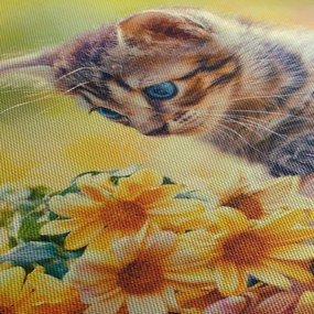 Macska képe ahogy a virágot nézi (90x60 cm)