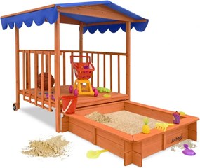 HAPPY verandás homokozó, 130x130x143cm, barna/kék Jurhan