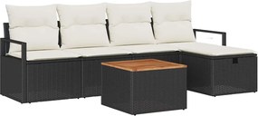 vidaXL Kerti Kanapé Szett párnával tárolóval 6 pcs Fekete polirattan