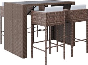 vidaXL 5 részes barna polyrattan kerti bárszett párnákkal