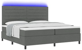 Rugós ágy matraccal és LED világítással, sötétszürke, 200x200 cm szövet