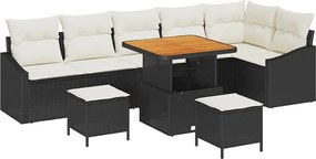 vidaXL Kerti Kanapé Szett párnával tárolóval 9 pcs Fekete Poli rattan