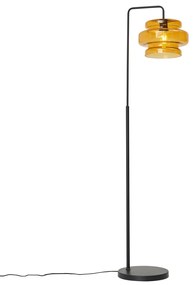 Retro állólámpa fekete színben, narancssárga üveggel - Denise