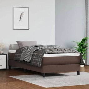 Barna műbőr rugós ágy matraccal 90 x 200 cm