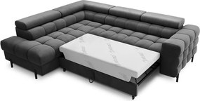 Sötétszürke bársony kinyitható-tárolóhelyes sarokkanapé (bal oldali-L alakú) Ferucce – ELTAP