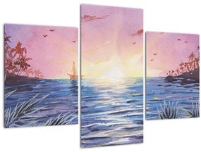 Kép - naplemente a víz felett, akvarell (90x60 cm)
