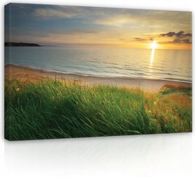 Vászonkép 120x80 Naplemente tenger tengerpart fű természet nyugalom pihenés nyár