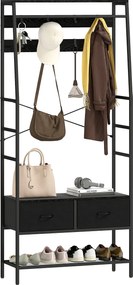HOMCOM Kabáttartó, Ruhafogas Cipőtartóval, 2 Szövet Fiókkal, 8 Akasztóval Ellátott Kabátállvány, Polccal, Felborulás Elleni Védelemmel, Bejárathoz, El
