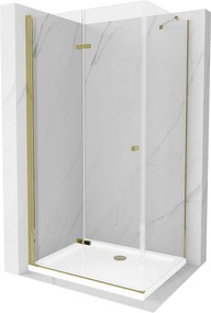 Mexen Lima zuhanykabin összecsukható ajtóval 80 x 100 cm, 6mm átlátszó üveg, arany profil + Vékony zuhanytálca, 856-080-100-50-00-4010