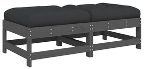 vidaXL 2 db szürke tömör fenyőfa kerti lábzsámoly párnával