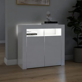 magasfényű fehér tálalószekrény LED-lámpákkal 80 x 35 x 75 cm