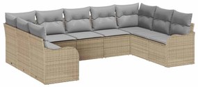 vidaXL Kerti Kanapé Szett párnával 9 pcs Bézs Poli rattan