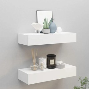 2 db fehér MDF falra szerelhető fiókos polc 60 x 23,5 x 10 cm