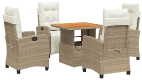 vidaXL 5 részes bézs polyrattan kerti étkezőgarnitúra párnákkal
