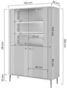 Vesper vitrin 103 cm - kasmír / arany lábak