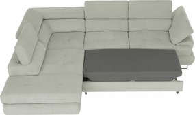 Ülőgarnitúra tárolóhellyel, világosszürke, szövet, balos, BUTON R