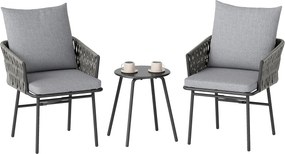 Outsunny 3 részes Rattan Bistro Szett, Ülőgarnitúra, Kert Bútor 2 Kerti Székkel, Kávézóasztal, Levehető Párnákkal, Erkély Bútor Szett Kerthez, Teraszh