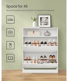 Cipősszekrény 2 billenőajtóval, 3 szintes cipőtartó, 24 x 80 x 102 cm, felhőfehér