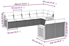 8 részes fekete polyrattan kerti ülőgarnitúra párnákkal