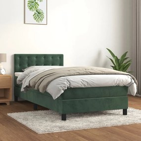 sötétzöld bársony rugós és LED-es ágy matraccal 90x190 cm