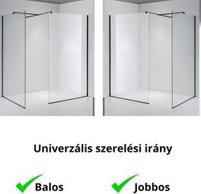 Stuxi Milano Kombi Black Walk-in zuhanyfal, 140x100 cm, 8 mm vastag vízlepergető biztonsági üveggel, 200 cm magas, matt fekete