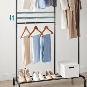 Ruhatartó, ruhaállvány állítható akasztórúddal, fekete
