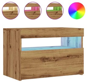 kézműves tölgy szerelt fa TV-szekrény LED-ekkel 60x35x40 cm