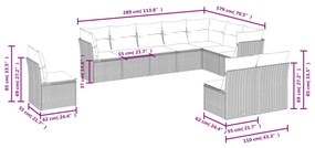 10 részes fekete polyrattan kerti ülőgarnitúra párnákkal