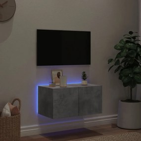 betonszürke falra szerelhető TV-szekrény LED-del 60x35x31 cm