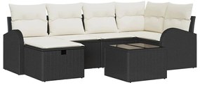 vidaXL Kanapé Szett párnával tárolóval 7 pcs Fekete és Krém polirattan