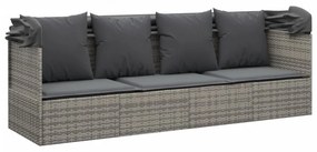 szürke polyrattan kültéri társalgókanapé tetővel és párnákkal