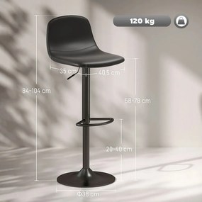 HOMCOM bárszék szett 2 db-os, műbőr kárpitozással ellátott bárszékek, forgó, háttámlával és lábtartóval, fekete