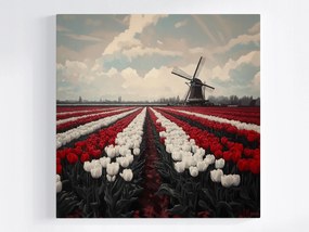 Vászonkép Canvas Tulipánok Szélmalom Hollandia Virágok Mező 80x80